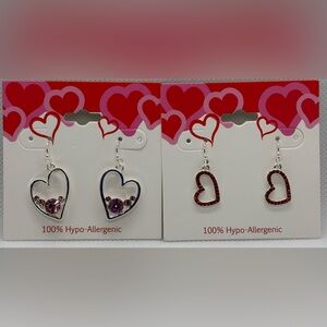 New Bundle of 2 Sparkle Red, Pink, & Silver Heart Earrings